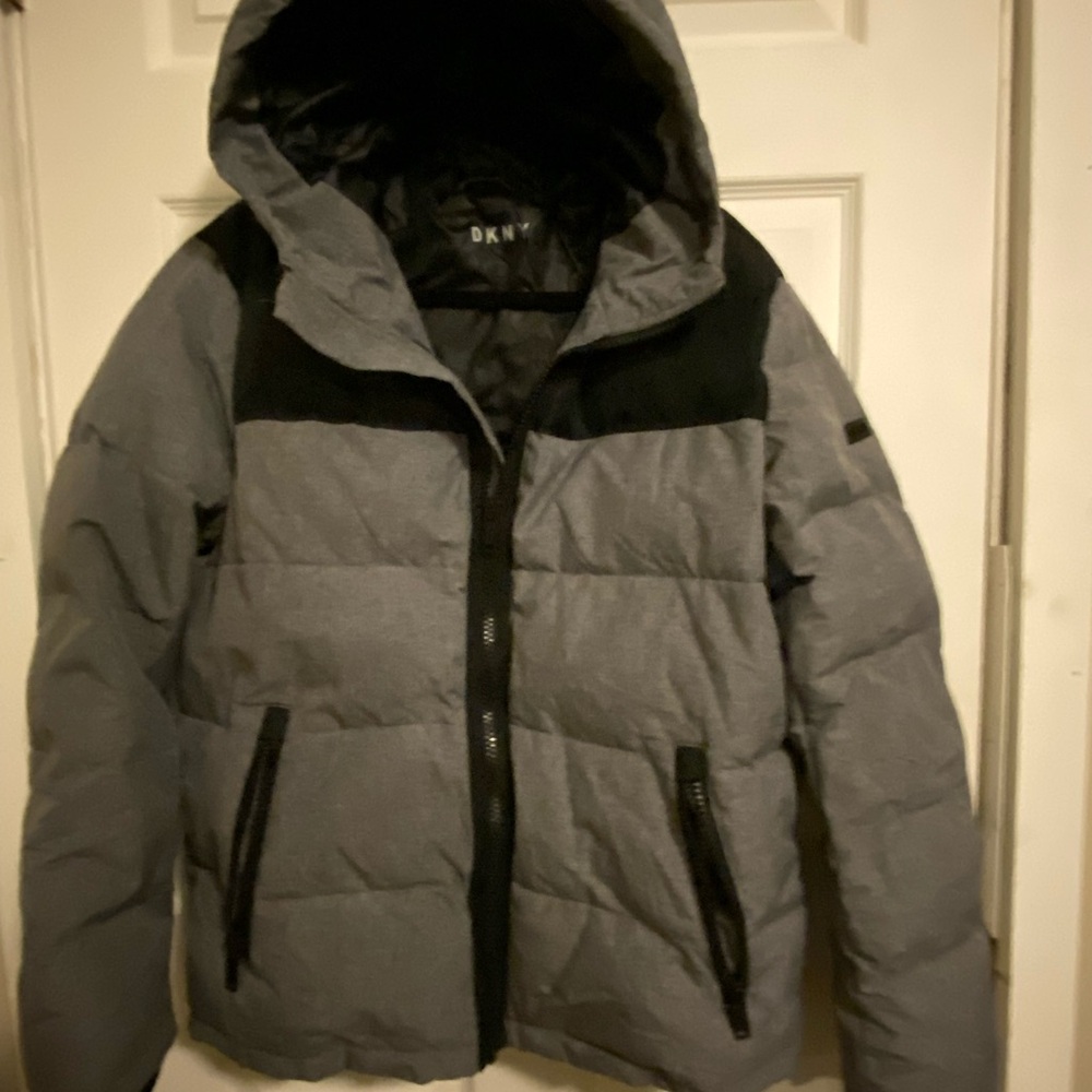 DKNY Gray and Black Puffer Jacket